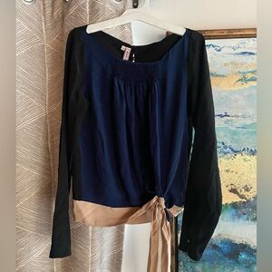 Antonio Marras Womens Silk Blouse Blue Long Sleeve Size 42 US M Made In Ítaly